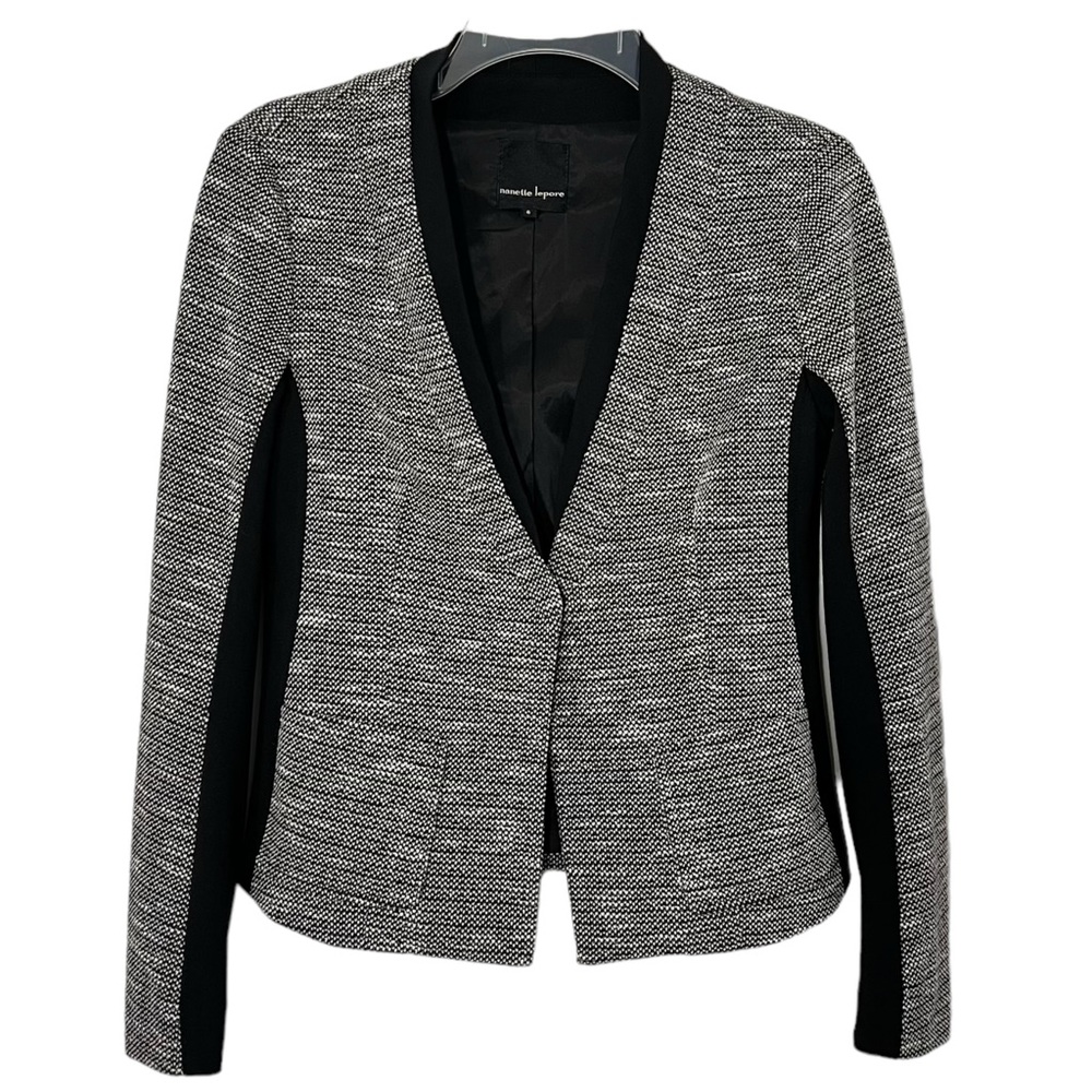 Nanette Lepore Jacket Contrast Panel Sz 6 Black Grey